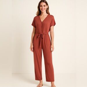 Agnes & Dora Belted Jumpsuit Color Raspberry Short Sleeve Romper Pockets Small
